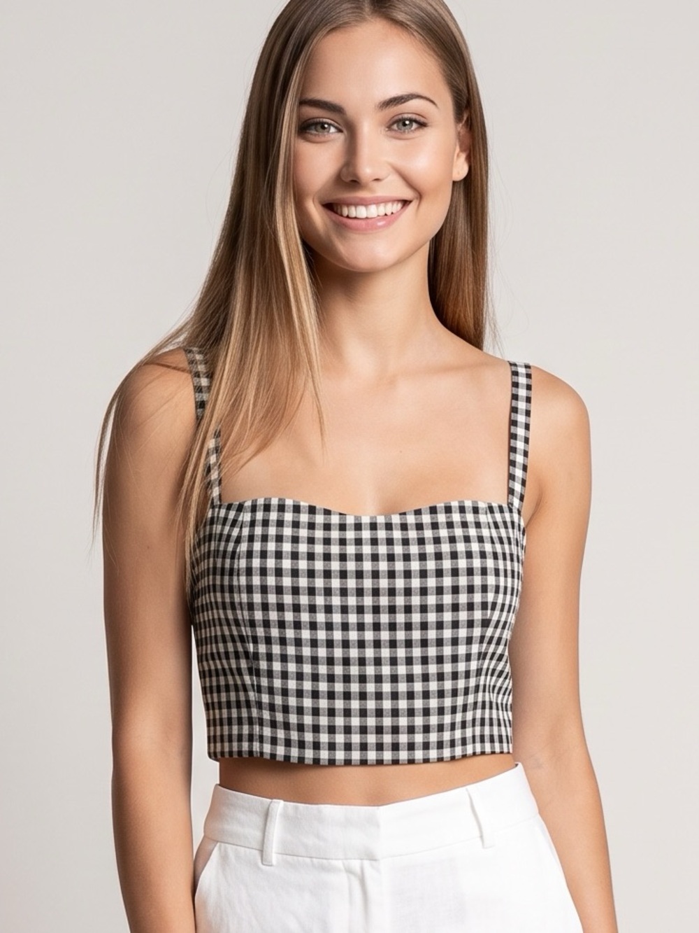 🌻Reformation Black White Gingham Sleeveless Top Adjustable Strap Women's Size 8